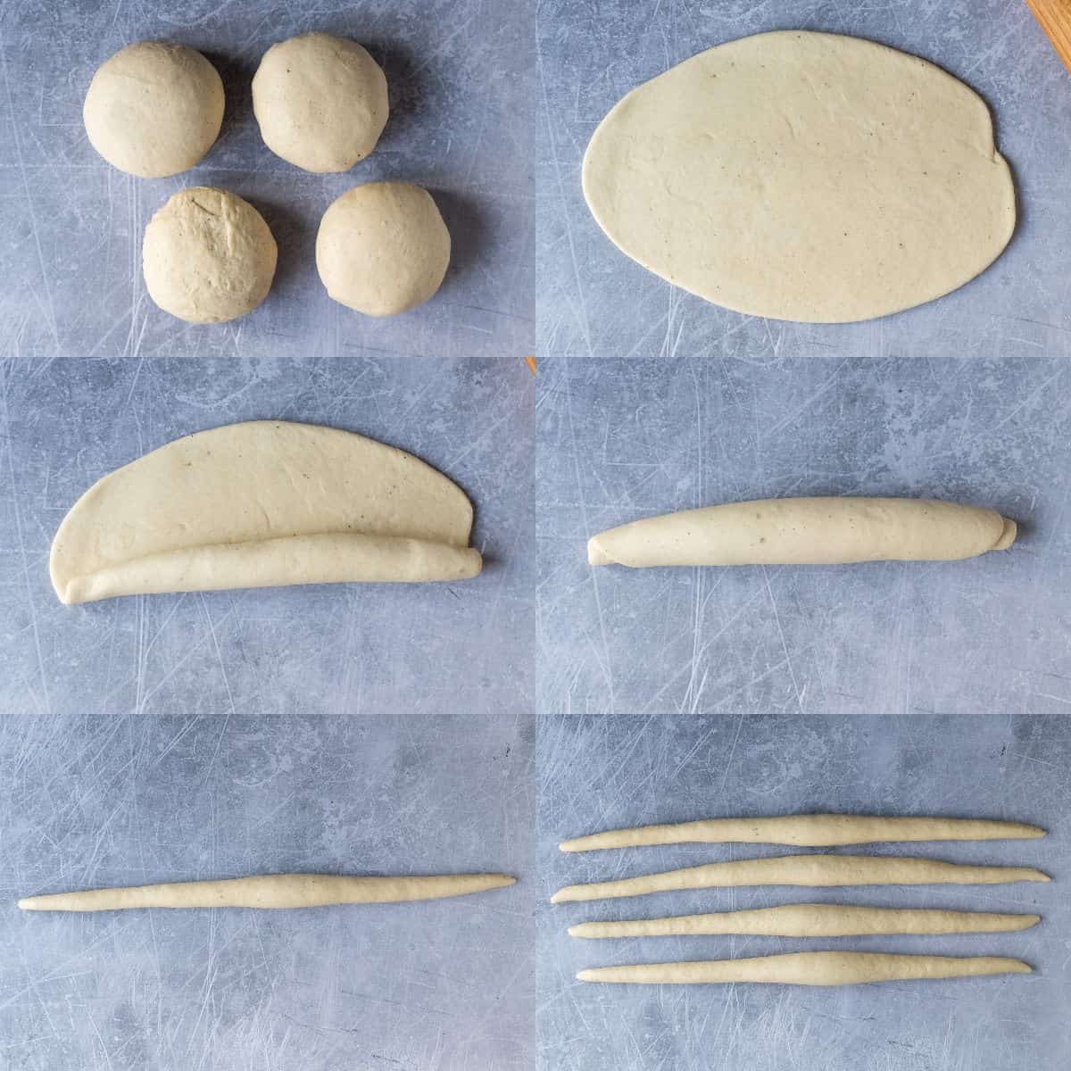 Step 4 - a six image collage of making the strands.