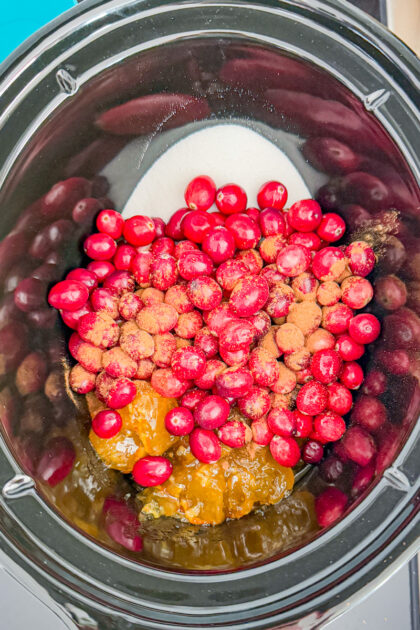 ingredients for cranberry sauce in a crock pot