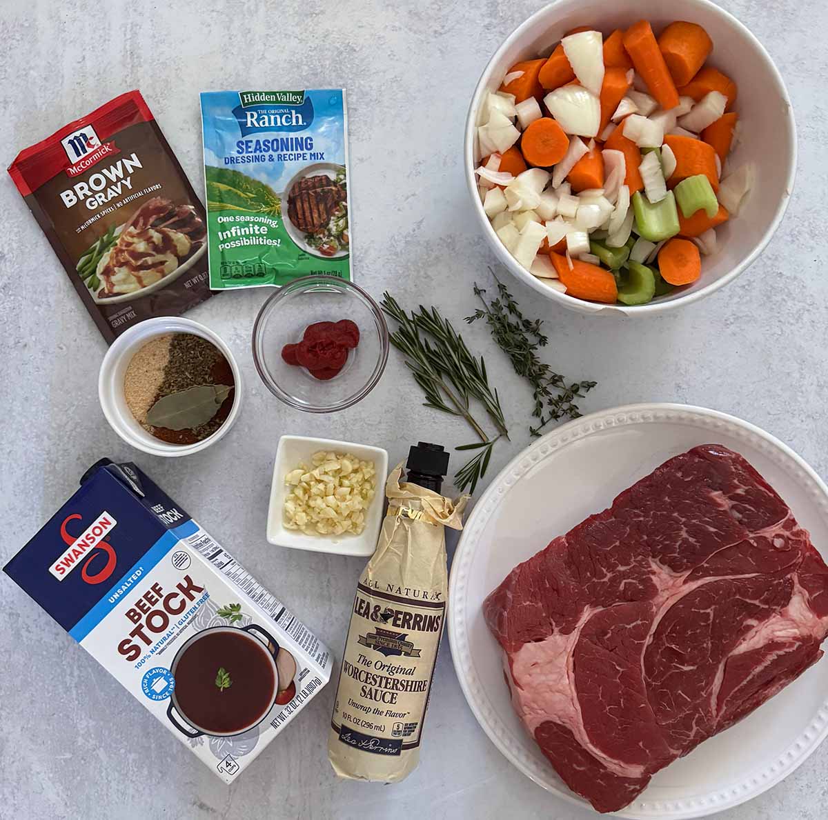 Ingredients for pot roast. 