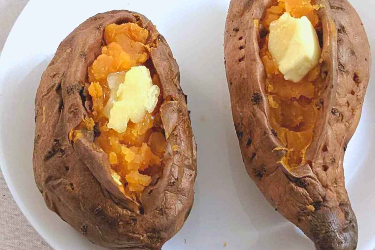 Roasted sweet potatoes on a plate