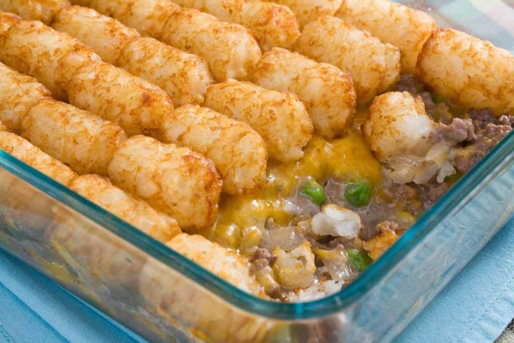 tater tot casserole with scoop missing