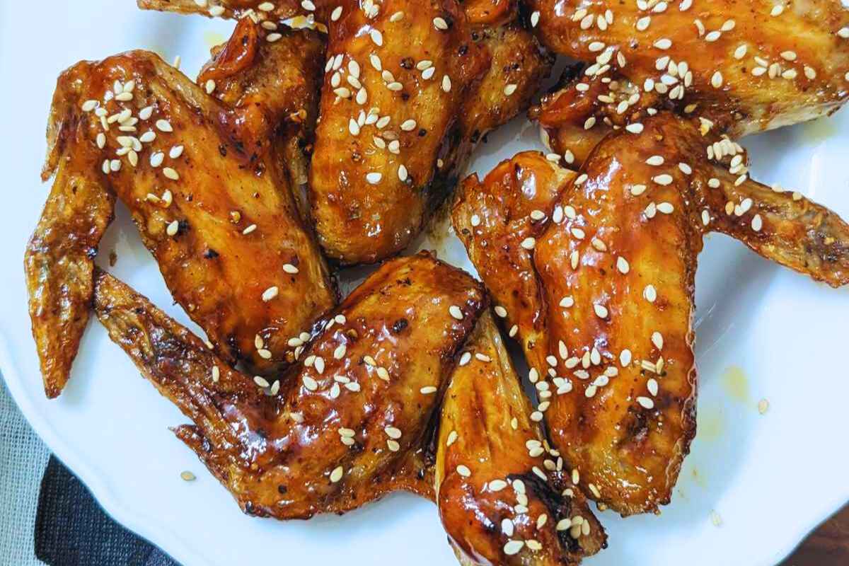 Whole teriyaki wings on a plate