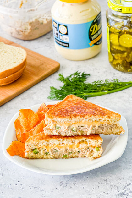 the best tuna melt sandwich paired with sweet potato chips