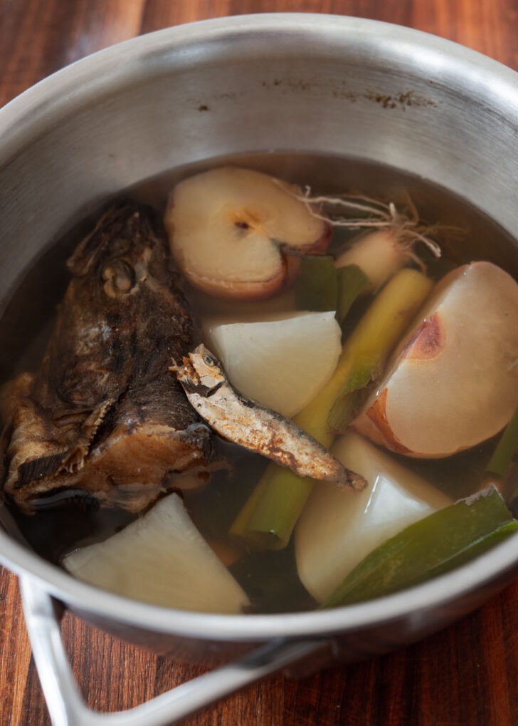 Kimchi stock made in a pot.