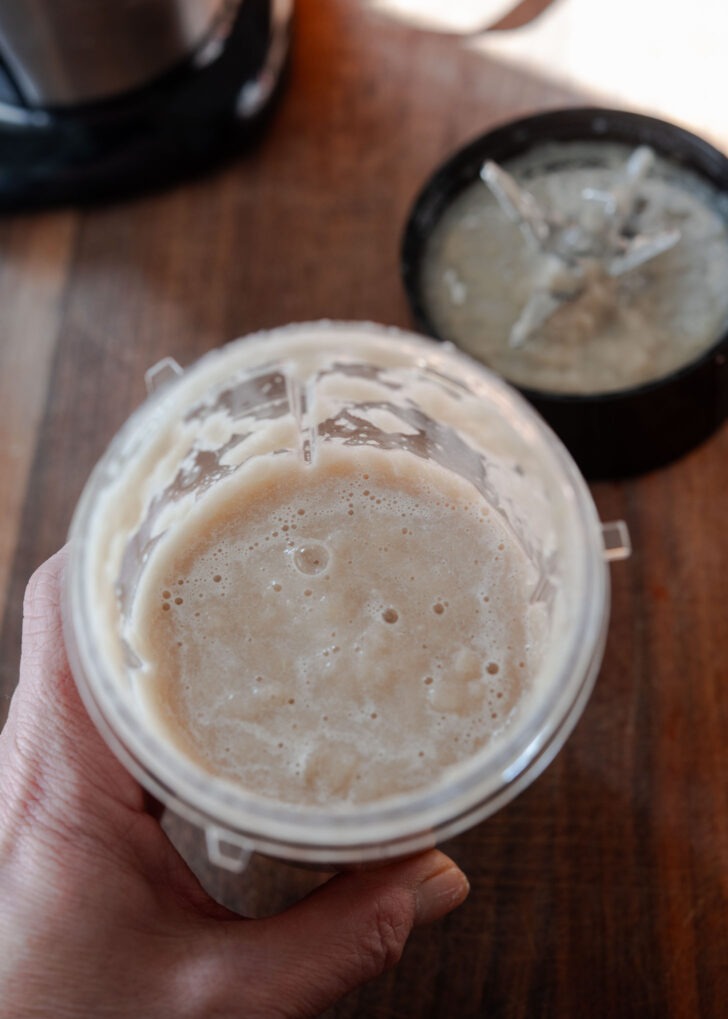 Blending the salt shrimp mixture.