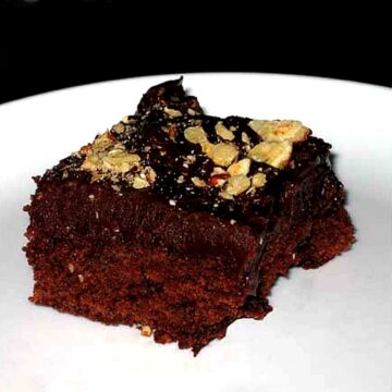 Truffle Topped Brownies with a topping made of condensed milk and melted chocolate chips.