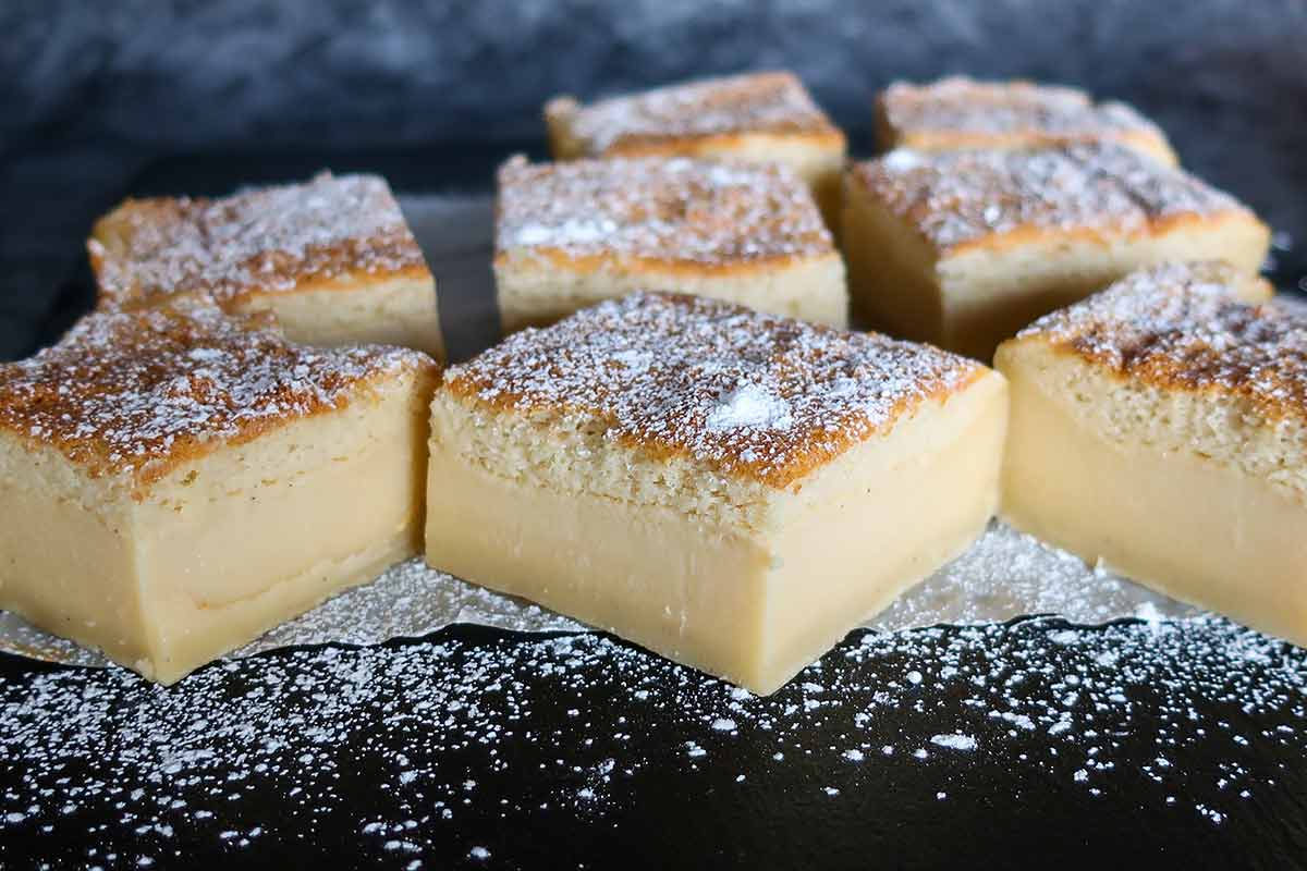 slices of vanilla custard magic cake