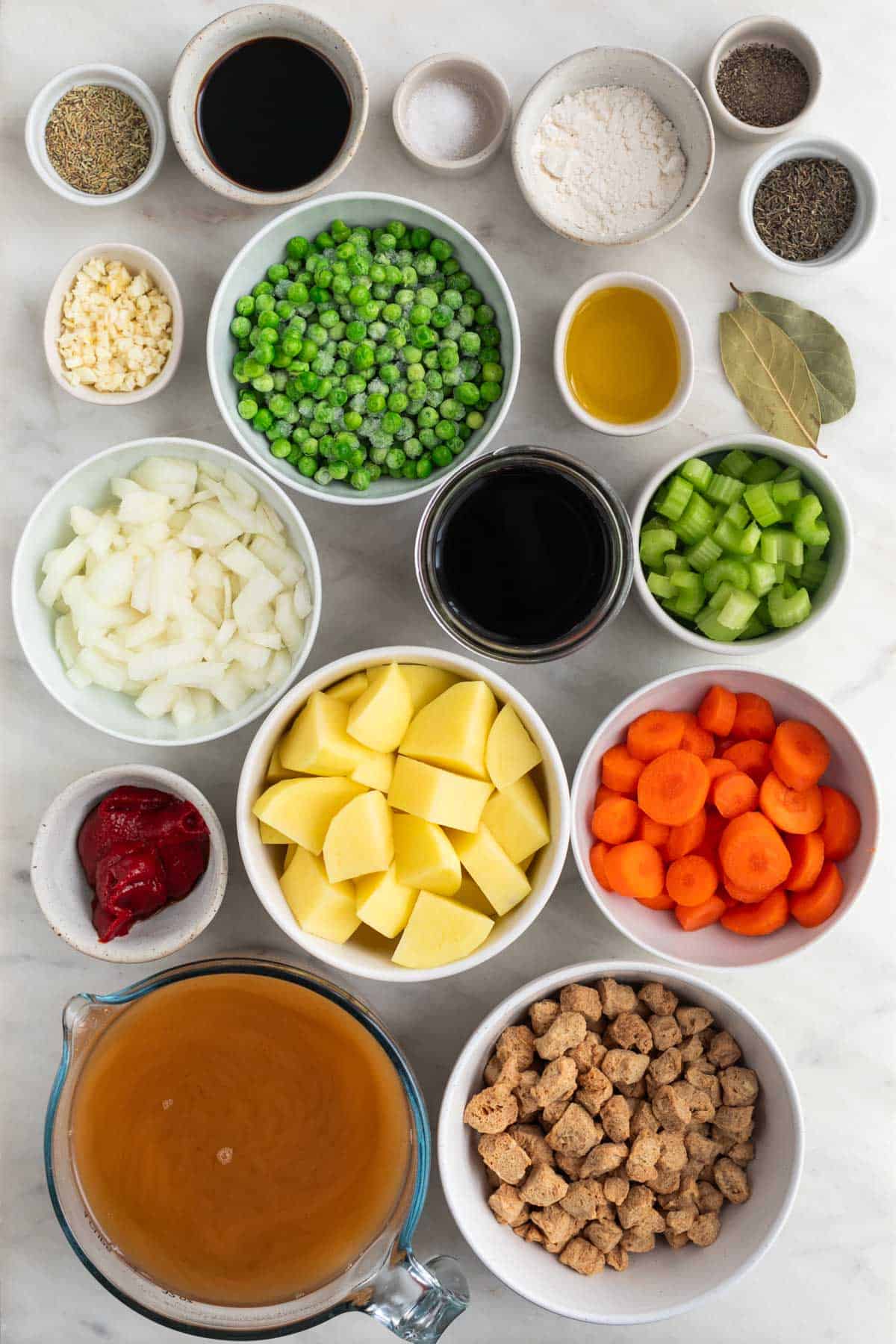 Ingredients for making vegan beef stew.