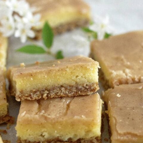 triple layers showing on white chocolate chai brownies