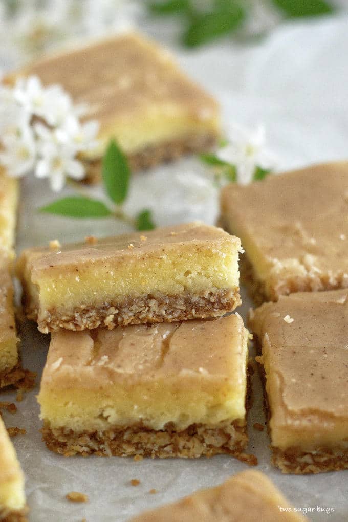 triple layers showing on white chocolate chai brownies